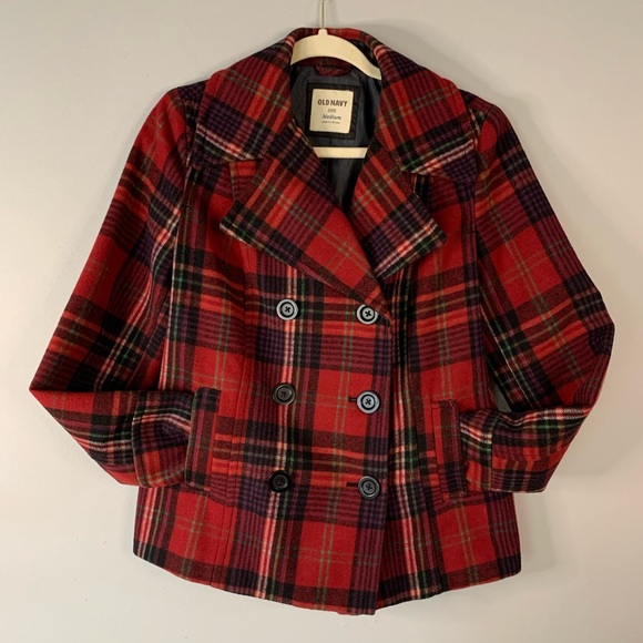 Old Navy Vibrant Plaid Pea Coat - Picture 1 of 9